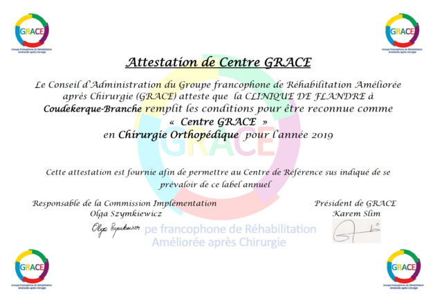 Attestation de centre GRACE 2019